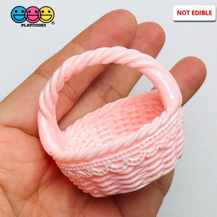 Pink Lace Easter Basket Miniature Fake Prop Holiday Craft Supply 5pcs - Fake Food