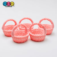 Pink Lace Easter Basket Miniature Fake Prop Holiday Craft Supply 5pcs - Fake Food