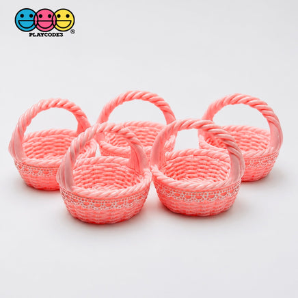 Pink Lace Easter Basket Miniature Fake Prop Holiday Craft Supply 5pcs - Fake Food