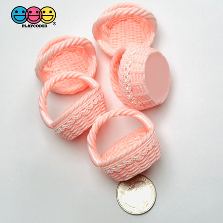 Pink Lace Easter Basket Miniature Fake Prop Holiday Craft Supply 5pcs - Fake Food