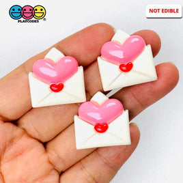 Pink Puffy Heart Envelope Valentine’s Day Holiday Flatback Charms 10pcs - Fake Food