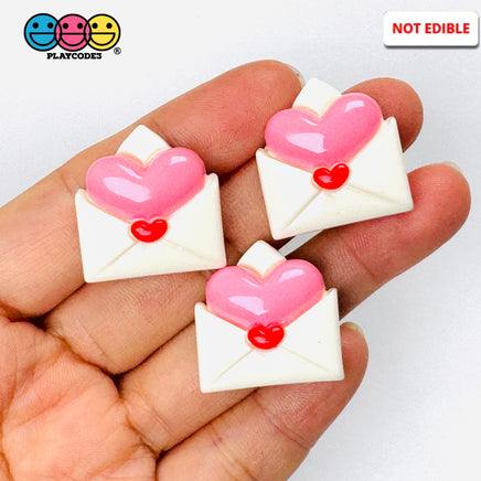 Pink Puffy Heart Envelope Valentine’s Day Holiday Flatback Charms 10pcs - Fake Food