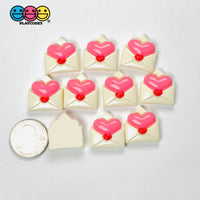 Pink Puffy Heart Envelope Valentine’s Day Holiday Flatback Charms 10pcs - Fake Food