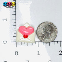 Pink Puffy Heart Envelope Valentine’s Day Holiday Flatback Charms 10pcs - Fake Food