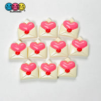 Pink Puffy Heart Envelope Valentine’s Day Holiday Flatback Charms 10pcs - Fake Food