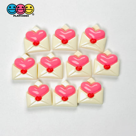 Pink Puffy Heart Envelope Valentine’s Day Holiday Flatback Charms 10pcs - Fake Food