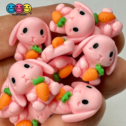 Pink Rabbit Bunny Carrots Easter Kawaii Charm Flat Back Cabochons Decoden 10 Pcs Playcode3 Llc