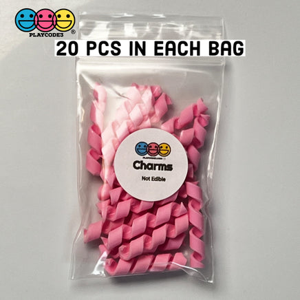 Pink (Strawberry) Curls Fake Candy Charm Cabochon Polymer Clay Bake Decoden 20 Pcs