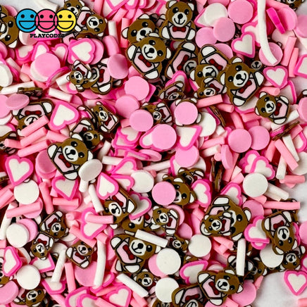 Pink Valentines Day Teddy Bear Heart Love Confetti Fake Clay Sprinkles Decoden Fimo Jimmies
