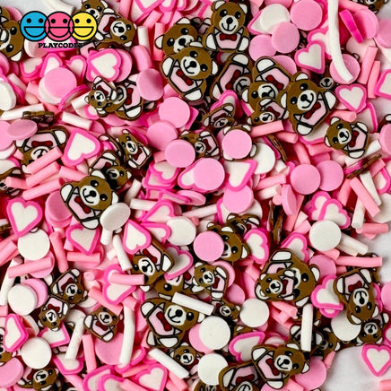 Pink Valentines Day Teddy Bear Heart Love Confetti Fake Clay Sprinkles Decoden Fimo Jimmies