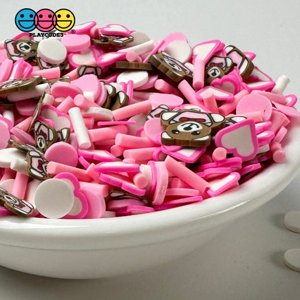 Pink Valentines Day Teddy Bear Heart Love Confetti Fake Clay Sprinkles Decoden Fimo Jimmies