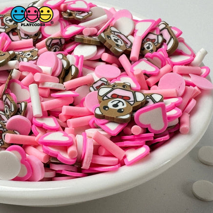 Pink Valentines Day Teddy Bear Heart Love Confetti Fake Clay Sprinkles Decoden Fimo Jimmies