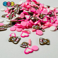 Pink Valentines Day Teddy Bear Heart Love Confetti Fake Clay Sprinkles Decoden Fimo Jimmies