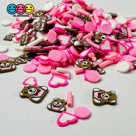 Pink Valentines Day Teddy Bear Heart Love Confetti Fake Clay Sprinkles Decoden Fimo Jimmies