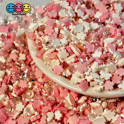 Pink White Diamond Mix Fimo Rhinestone Beads Fake Polymer Clay Sprinkles Flowers Jimmies Funfetti