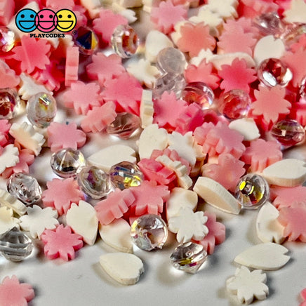 Pink White Diamond Mix Fimo Rhinestone Beads Fake Polymer Clay Sprinkles Flowers Jimmies Funfetti