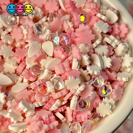 Pink White Diamond Mix Fimo Rhinestone Beads Fake Polymer Clay Sprinkles Flowers Jimmies Funfetti