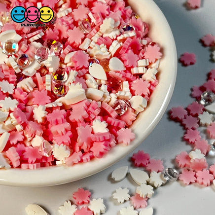 Pink White Diamond Mix Fimo Rhinestone Beads Fake Polymer Clay Sprinkles Flowers Jimmies Funfetti