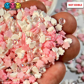 Pink White Diamond Mix Fimo Rhinestone Beads Fake Polymer Clay Sprinkles Flowers Jimmies Funfetti