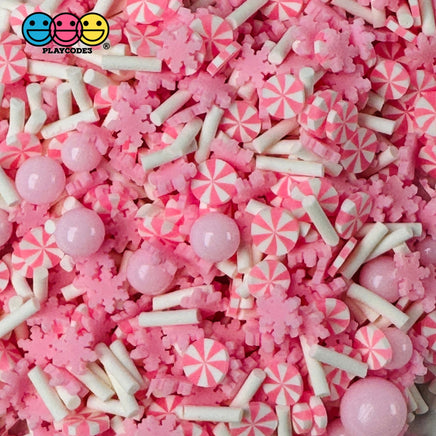 Pink Winter Dream Snowflake Holiday Christmas Peppermint Fake Clay Sprinkles Decoden Fimo Jimmies