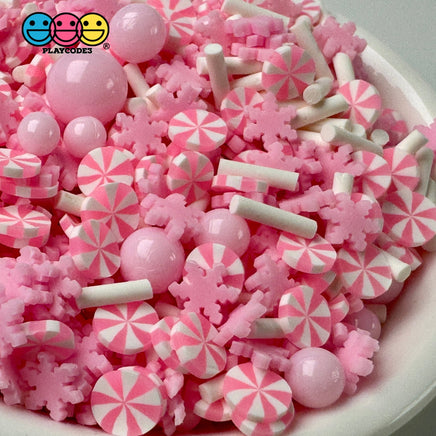 Pink Winter Dream Snowflake Holiday Christmas Peppermint Fake Clay Sprinkles Decoden Fimo Jimmies