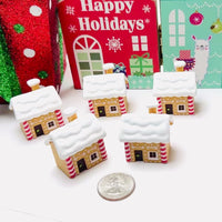 Gingerbread House Christmas Holiday Cabochon Charm Snow Roof Candy Stripes – 5pcs Bag