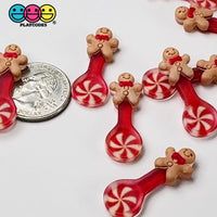 Gingerbread Man Peppermint Spoon Christmas Holiday Flatback Cabochons Decoden Charm 10 pcs