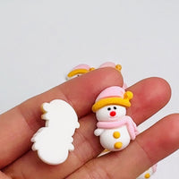 Snowman Pink Scarf Hat Christmas Holiday Flatback Cabochons Decoden Charm 10 pcs