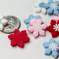 Christmas Winter Snowflakes Red White Blue Pink Holiday Flatback Cabochons Decoden Charm 10 pcs