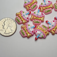 Pink Birthday Cake with Candle Flatback Cabochons Decoden Charm 10 pcs