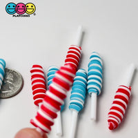 Lollipop Swirl 4th of July Red Blue Faux Candy Charm Fake Bake Cabochons 10 pcs