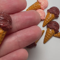 Mini Ice Cream Cone Fake Chocolate and Strawberry Scoop Flatback Cabochons Decoden Charm 10 pcs