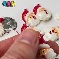 Santa Clause Head with Hat Glitter Christmas Holiday Flatback Cabochons Decoden Charm 10 pcs