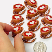 Coffee Cup Cabochons Heart Latte Spoon Brown Miniature Fake Food Charm Slime Supplies Fake Bake Decoden 10 pcs