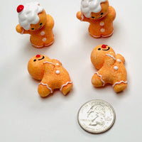Gingerbread Man Charms Cute Sliding Santa Hat Christmas Holiday 3 Variant Cabochons Decoden 4 pcs