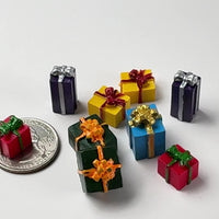 Christmas Holiday Gift Boxes 10pcs. 5 Types Red, Yellow, Green, Blue, Purple, Cabochons Decoden Charm 10 pcs