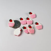 Whimsical Strawberry Charm Cupcake Pink Fake Food Flatback Cabochons Decoden Charm 10 pcs