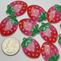 Strawberry Glitter Fake Fruit Summer Flatback Cabochons Decoden Charm 10 pcs
