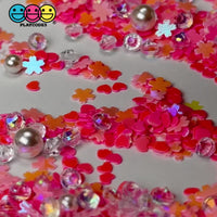 Pink Flower Sea Shell Ocean Theme Hearts Glitter Rhine Stone Fake Clay Sprinkles Decoden Fimo Jimmies