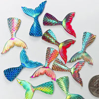 Mermaid Tail Mix Colors Iridescent Color Shift Flatback Charms Cabochons Fish Decoden 10 pcs