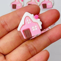 Pink Gingerbread House Christmas Holiday Flatback Cabochons Decoden Charm 10 pcs