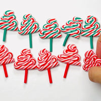 Swirl Fake Lollipops Red White or Green Red White Christmas Holiday Cabochons Decoden Fake Bake Simple Supplies – 5pcs Bag