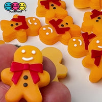 Christmas Gingerbread Man Red Bow Holiday Flatback Cabochons Decoden Charm 10 pcs
