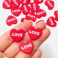 PLAYCODE3 Exclusive Design Valentine's Day Holiday Red Heart Love White Grooved Letter Flatback Cabochons Decoden Charm 10 pcs