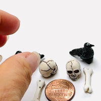 Mini Tiny Raven Crow Bird Human Skeleton Bone Halloween Holiday Cabochons Decoden Charm 6pcs