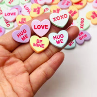 Pastel Color Conversation Sweet Hearts Grooved Letters Love Valentine's Day Holiday Pink Blue Orange Green Purple Flatback Cabochons Decoden Charm 15 pcs