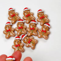 Gingerbread Man with Santa Hat Christmas Holiday Flatback Cabochons Decoden Charm 10 pcs