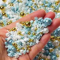 Snow Flake Winter Holiday Gold Blue 6/4/2mm Pearl Gold Blue Beads 5mm Fake Clay Sprinkles Decoden Fimo Jimmies