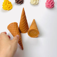 Fake Ice Cream Waffle Cone Solid Plastic Silicon Food Prop 3 pcs