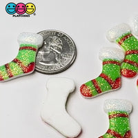 Christmas Glitter Stocking Red Green Gift Flatback Cabochons Decoden Charm 10 pcs